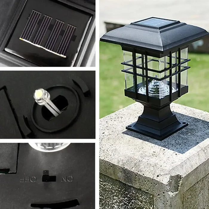 LED Solar Light Column Headlight Solar Powered Pillar Lamp Outdoor Waterproof Wall Light for Courtyard Garden Decor Light