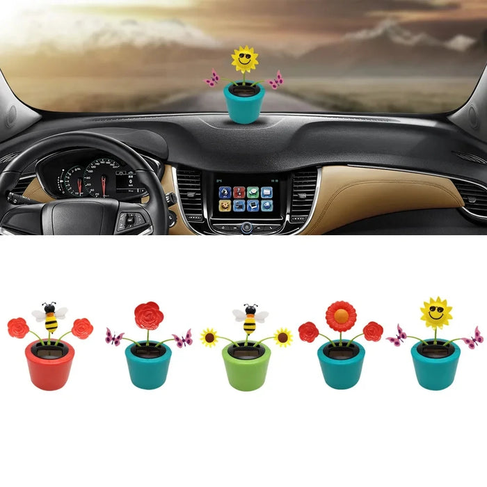 Solar Toys Cute Flower Butterfly Bee Swinging Doll Solar Car Ornament Creative Cartoon Flower Solar Desktop Ornament Decoration