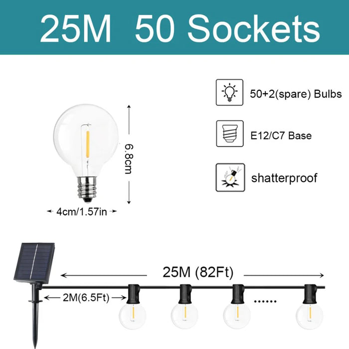Solar String Lights Outdoor Globe Bulbs LED Outdoor Patio Solar Lamps For Patio Camping Terrace Garden Party Tree Decoration