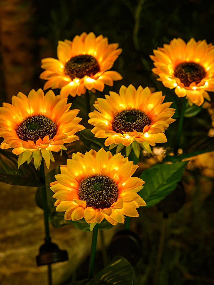 LED Solar Sunflower Outdoor Lawn Light IP65 Waterproof Pathway Yard Wedding Holiday Garden Decoration Solar Flowers Lamp
