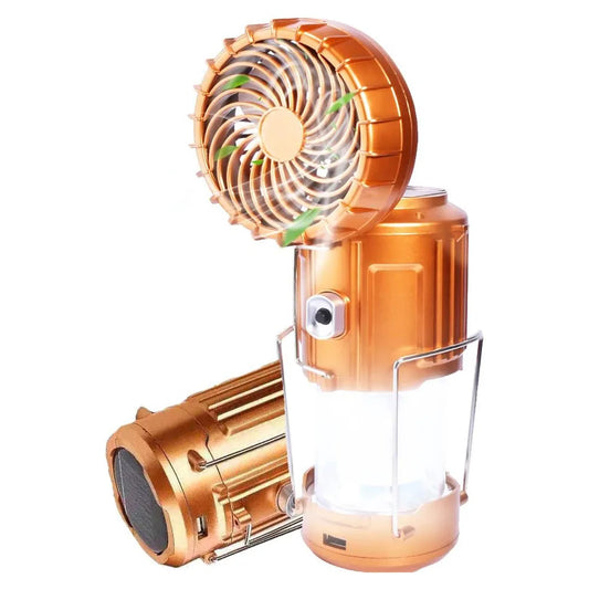 Solar Camping Lantern with Fan USB Rechargeable Camping Fans Outdoor Waterproof Charging Light for Outage Tent Camping Treking