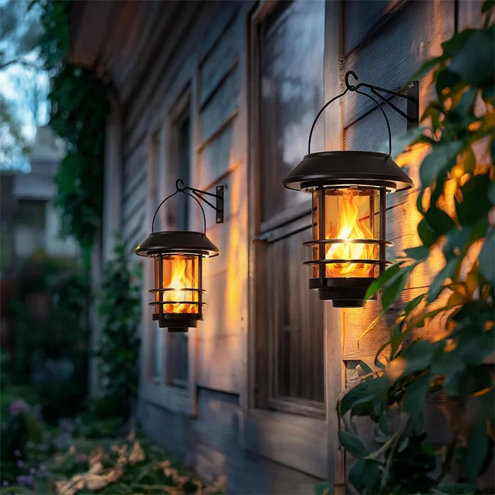 Solar Wall Lantern Outdoor, Flickering Flames Solar Sconce Lights Outdoor, Hanging Lamps Wall Mount for Front Porch, Patio
