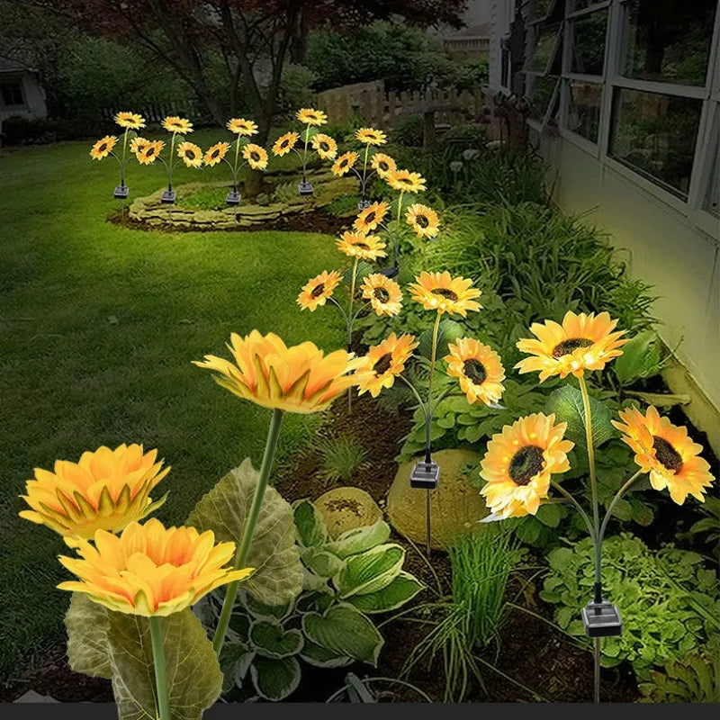 3 Head Solar Sunflower Lights LED Light Garland Outdoor Waterproof Garden Lawn Party Christmas Decoration Solar Powered Lamp
