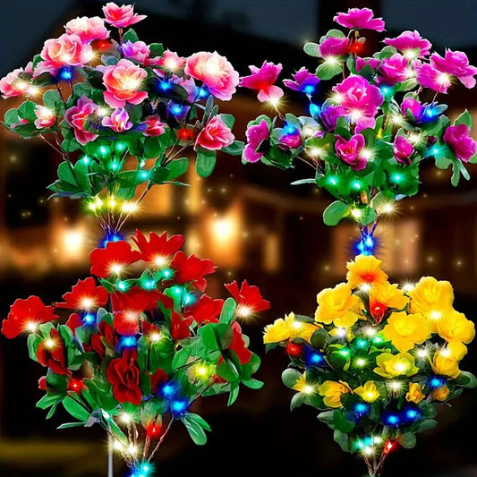 LED Solar Light Waterproof Azalea Solar Flowers Lamp Outdoor Decorative for Garden Yard Lawn Path Lighting Holiday Wedding Decor