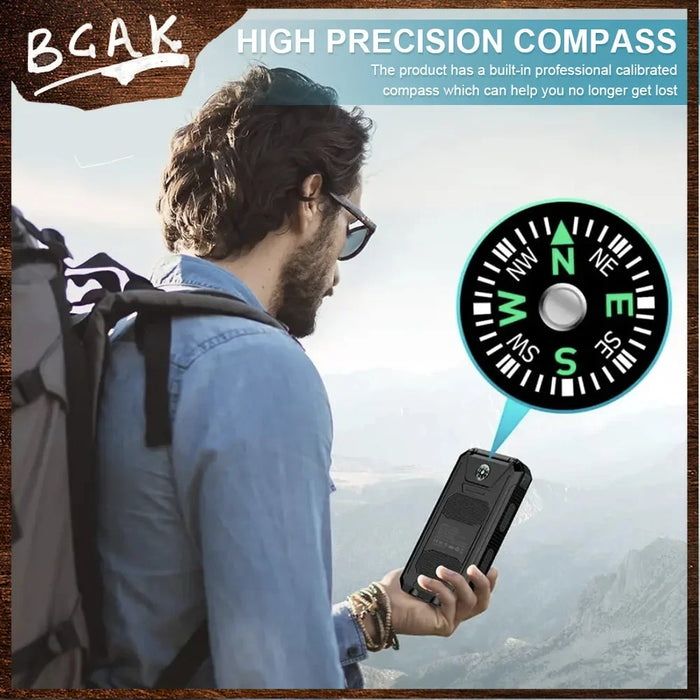 Hot New Style 200000mAh  Large Capacity Solar Power Bank New Portable With Lanyard Compass External Battery Outdoor Camping Char