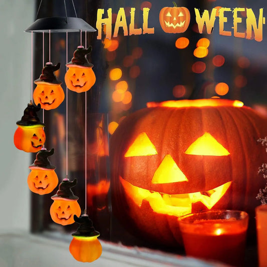 1PC Halloween Solar Wind Chimes Color Changing with 6 LED Pumpkin Waterproof Lights by Solar Powered Suitable For Holiday Party