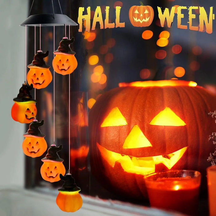1PC Halloween Solar Wind Chimes Color Changing with 6 LED Pumpkin Waterproof Lights by Solar Powered Suitable For Holiday Party