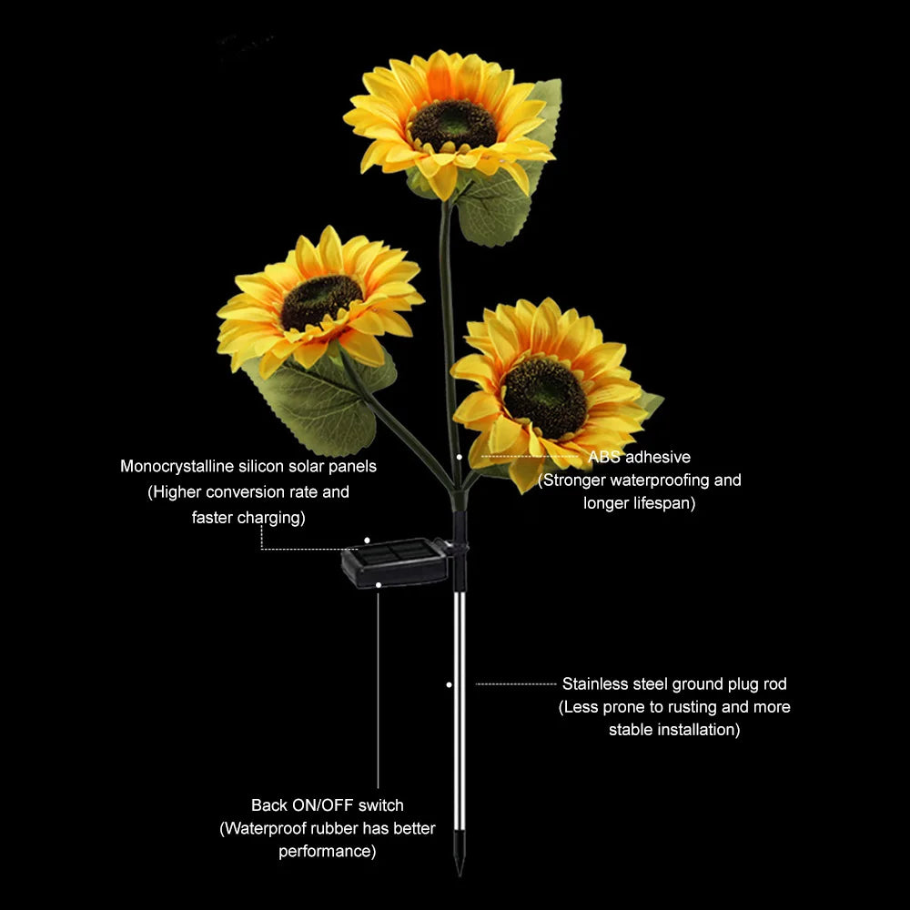 LED Solar Sunflowers Rose Flower Light Home Decorative Flower Lights Garden Decoration Lawn Lamp Waterproof Landscape Rose Light