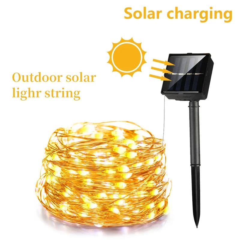 Solar String Fairy LED Lights Christmas Lights Waterproof Outdoor Garland Solar Power Lamp Christmas for Garden Decoration.