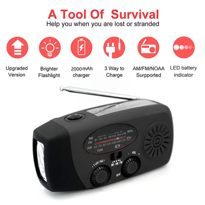 Solar Hand Crank Radio Portable Multifunctional Radio AM/FM/WB NOAA Weather Radio LED Flashlight Power Bank for Outdoor Camping
