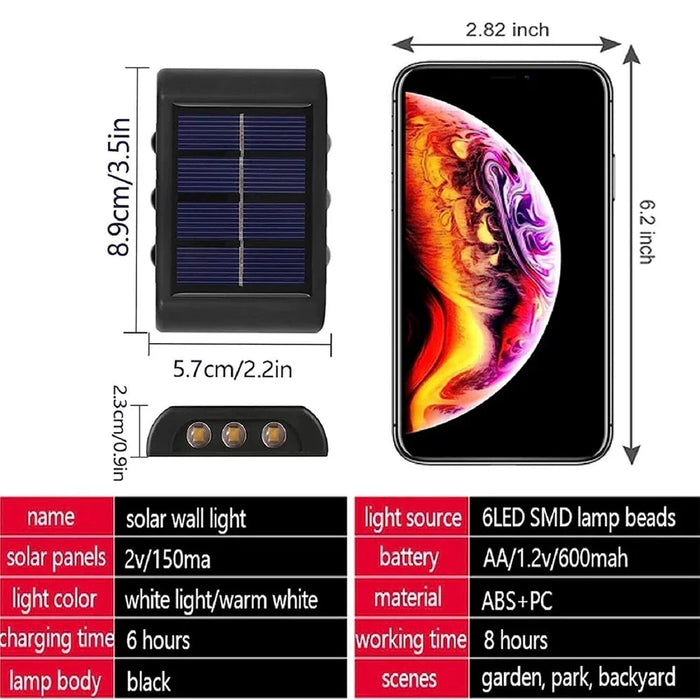 Solar Fence Lights Up and Down, Solar Powered LED Sconce Waterproof Outdoor Wall Lights for House Deck Steps Patio Garden Porch