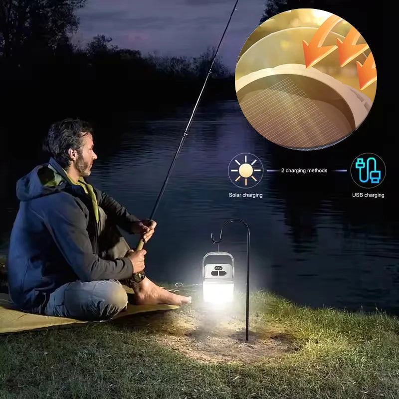 Solar Camping Lights Outdoor Waterproof Multifunctional Tent Flashlight Type-C And Solar Charge Atmosphere Light LED with Hook ﻿