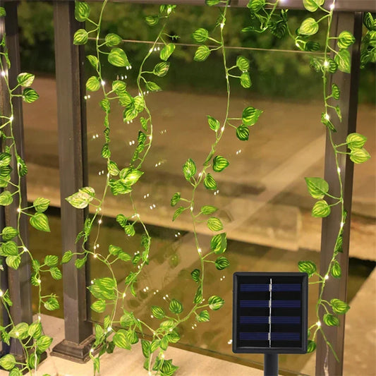 Solar Artificial Leaf LED String Lights Sunflower Maple Leaf Watermelon leaf Outdoor Light Up Garden Parterre Beach Decoration