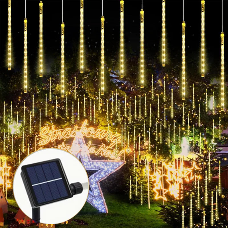 Solar Meteor Shower Light Christmas Tree Outdoor Falling Rain Drop String Lights for Street Wedding Party Garden Eave Decoration