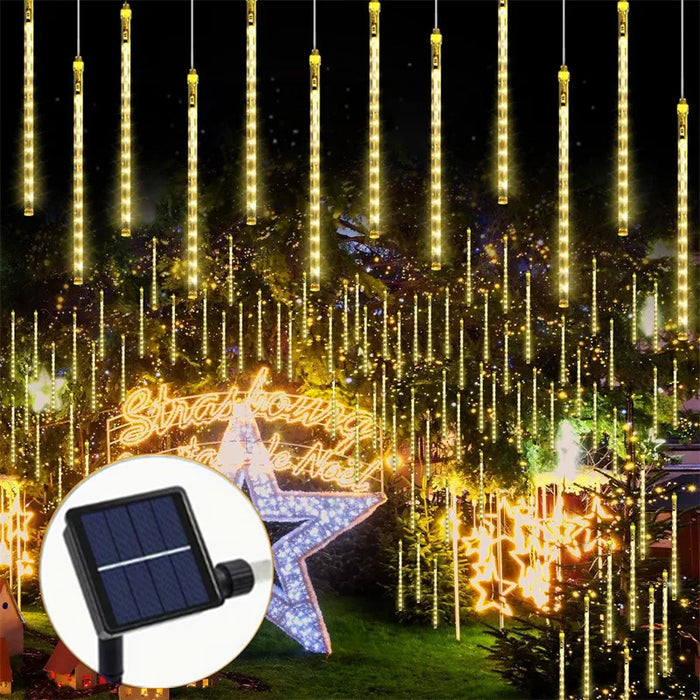 Solar Meteor Shower Light Christmas Tree Outdoor Falling Rain Drop String Lights for Street Wedding Party Garden Eave Decoration
