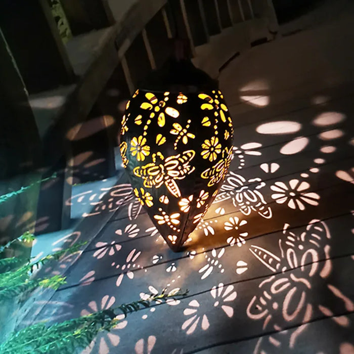 LED Hanging Solar Lights Lantern Metal Lamp Waterproof Outdoor Solar Lamp for Garden Projection Light Halloween Home Decoration