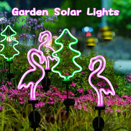 Neon Solar Garden Light Waterproof Landscape Courtyard Lamp Christmas Tree Flamingo Neon Lights Christmas Party Decor Supplies