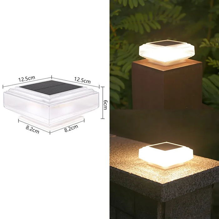 Solar Post Lights Clear Lampshade Waterproof Solar Deck Fence Cap Light Warm Light Outdoor Square Street Lamp For Garden Patio
