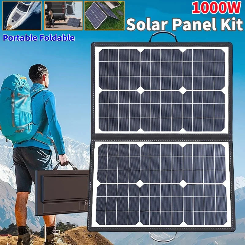 1000W 18V Portable Foldable Solar Panel Kit Complete Solar Power Station for Car Boat Caravan Camping Outdoor