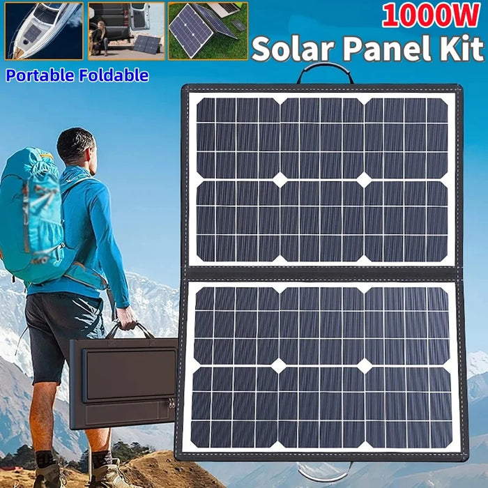 1000W 18V Portable Foldable Solar Panel Kit Complete Solar Power Station for Car Boat Caravan Camping Outdoor
