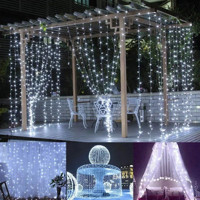 Christmas LED Solar Courtyard Curtain Lights Outdoor Waterproof Fairy String Lights with 8 Modes Garden Window Bedroom Wedding
