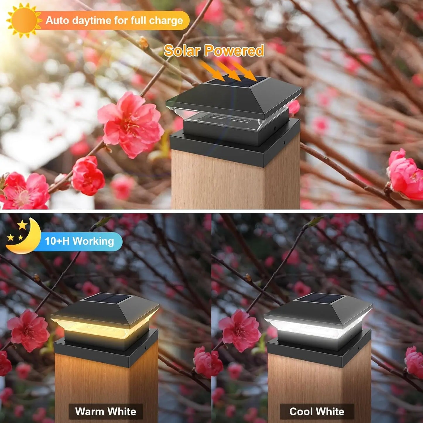Solar Post Lamp 3000K 6000K Outdoor Garden Fence Pillar Head Light For Villa Gate Landscape Warm/Cold White IP65 Column Lamp