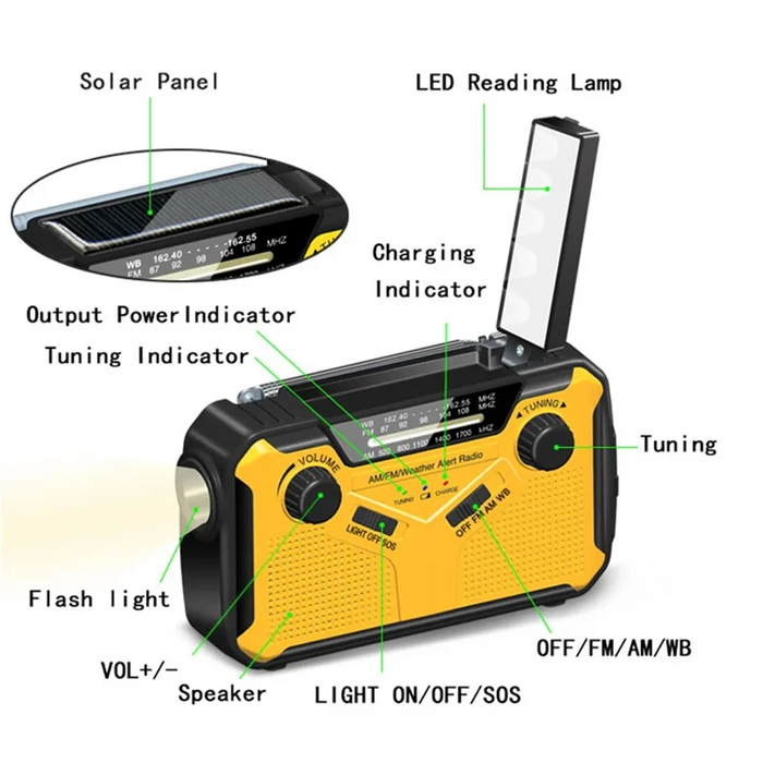 ELECT-Emergency Radio Solar Hand Crank Radio AM/FM Radio LED Flashlight SOS Alarm Power Bank Speaker