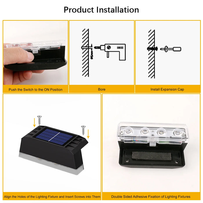 Solar Powered Wall Mounted LED Lights (2/3/4 LED) Automatic Night Lighting, Weather Resistant, Ideal for Outdoor Walls, Fences