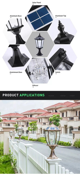 Villa Retro Column Lamps Solar Panel Spotlights LED Light Outdoor Pillar Solar Post Lamp For Patio Garden Decor IP55 Waterproof