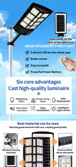2025 New Solar Street Light 300W Waterproof IP65 Outdoor Motion Sensor LED Lamp with Remote Control for Garden Yard Pathway