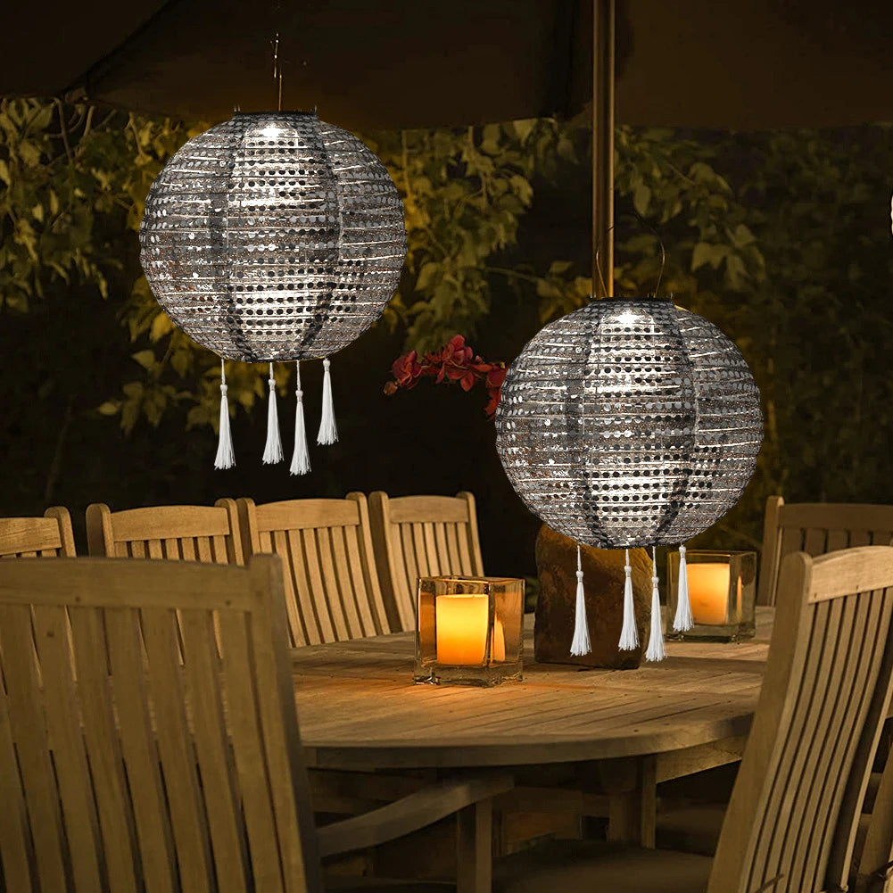 25cm LED Solar Lantern Lamp Solar Hanging Projection Lantern Waterproof Hanging Light Party Decor Outdoor Garden Decoration