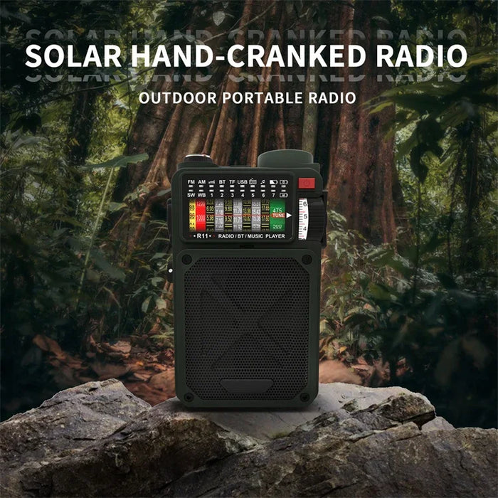 Hand-operated Emergency Solar Bluetooth Outdoor Camping Alarm Radio Multi-band Earthquake Prevention Solar Radio With Flashlight