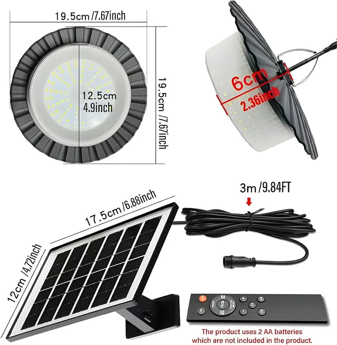 Solar Shed Light Solar Powered Motion Sensor Pendant Light Solar Lights with 5 Lighting Modes & Remote for Shed Gazebo Garage