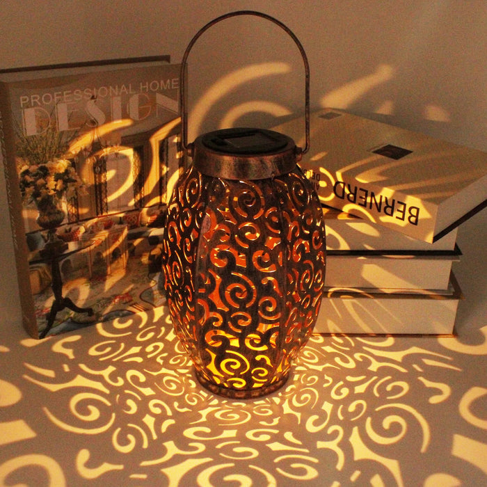 LED Hanging Solar Lights Lantern Metal Lamp Waterproof Outdoor Solar Lamp for Garden Projection Light Halloween Home Decoration