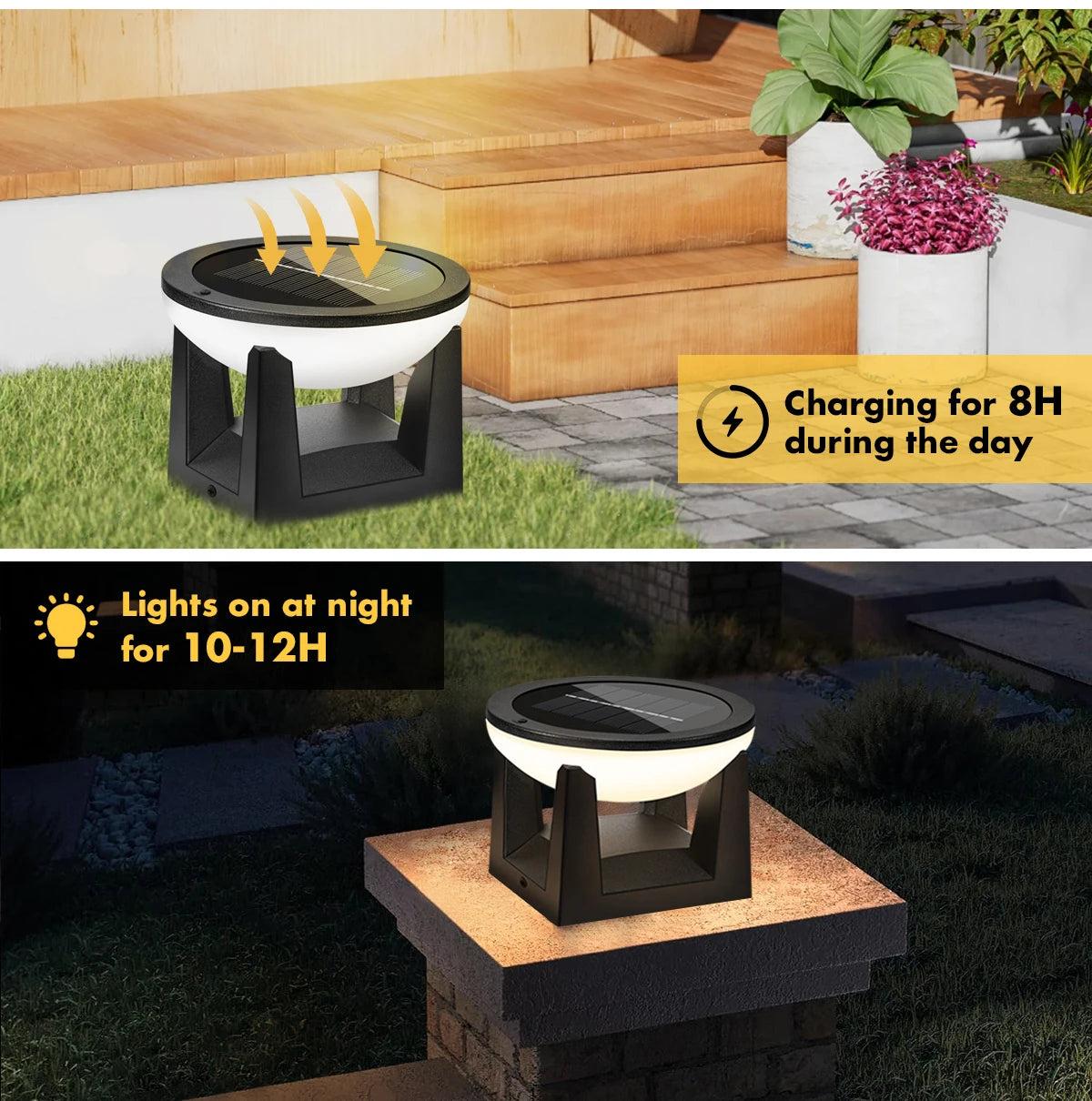 Solar Post Lights Outdoor Pillar Light Waterproof Modern Column Lamp LED Lantern Solar Powered Landscape Lighting For Patio Yard