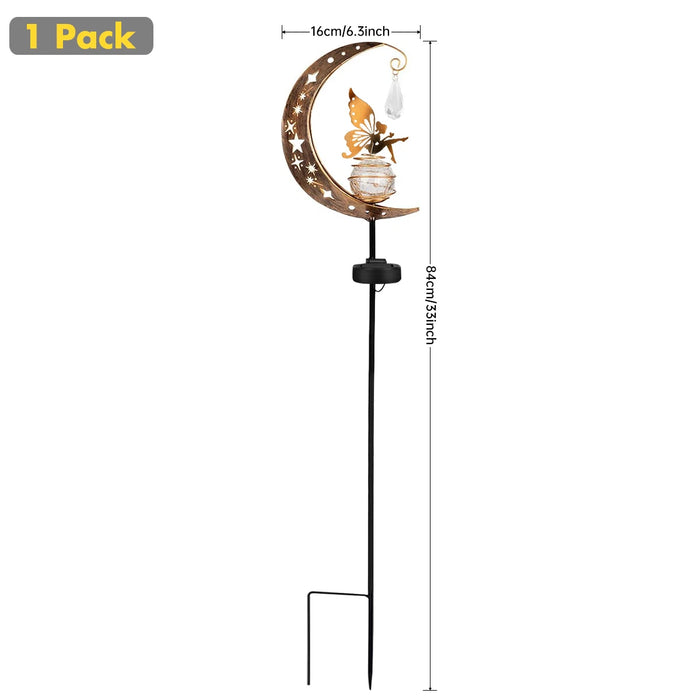 Solar Decroation Light Moon Fairy Lamp Outdoor Garden Crackle Glass Globe with Angel Pathway Stake Light Solar Grdound Light