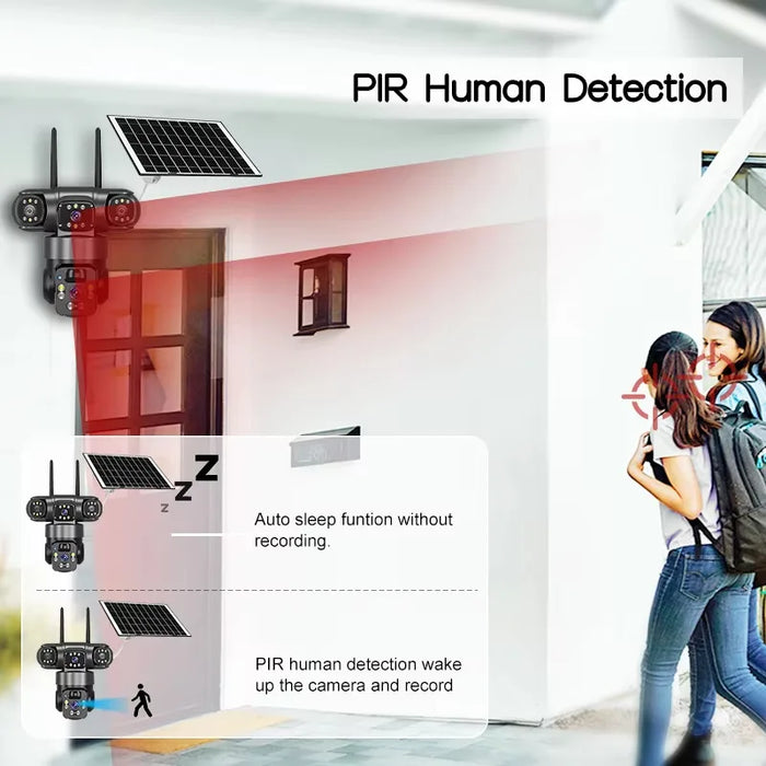 12MP Solar Surveillance Camera Wireless Outdoor 3 Lens Solar IP Camera PIR Color Night Vision Auto Tracking Battery CCTV Camera