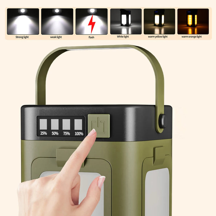 Solar Foldable Camping Light Rechargeable Lantern Power Bank Solar Camping Lantern Portable Flashlight LED Tent Light
