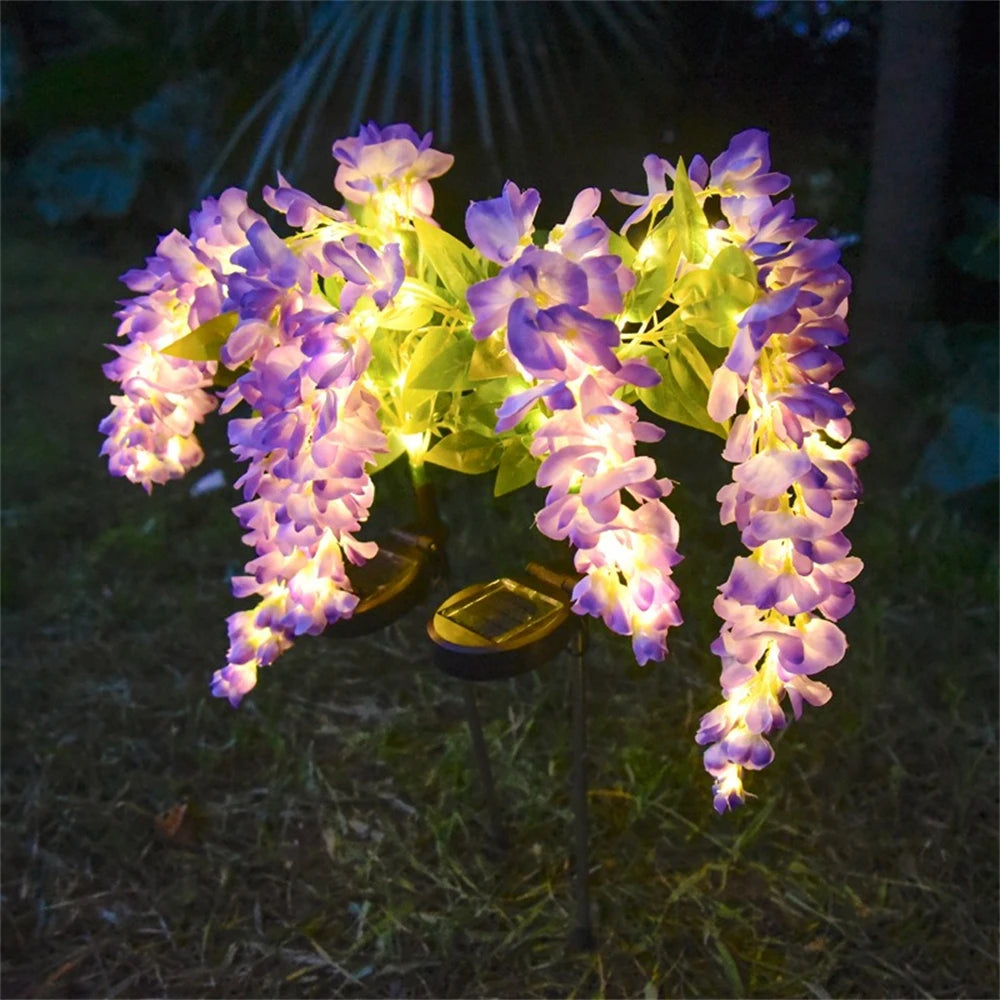 Solar Flowers Light Outdoor Garden Realistic Wisteria Floral Waterproof Artificial Flowers Solar Stake Lights for Patio Backyard