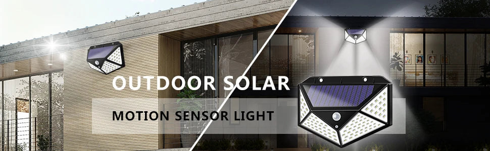 Solar Security Lamp Outdoor Garden Decor Waterproof Solar Powered 100 LED PIR Motion Sensor Spotlight for Yard & Pathway, Fence.