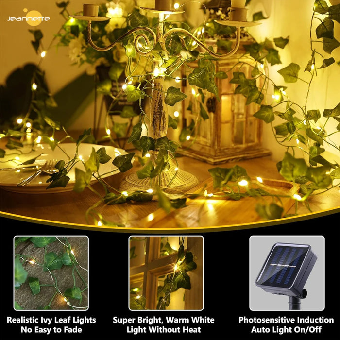 Solar Vine String Lights LED Solar String Lights Outdoor Waterproof Artificial Ivy Leaf Plants Lights for Garden Wedding Fence