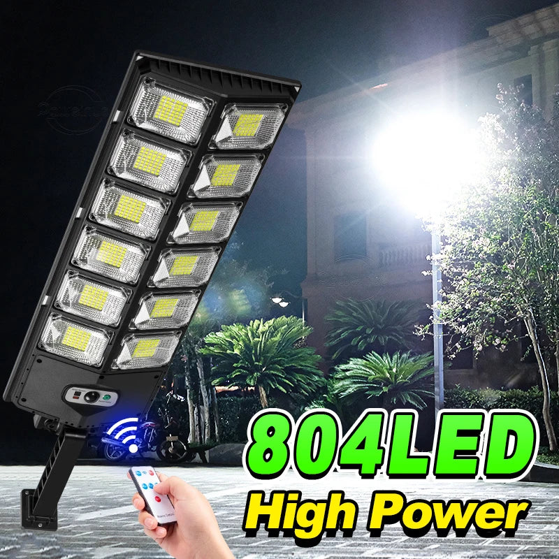 Powerful Solar Light Outdoor Solar Street Light 804LED 6500K IP65 Waterproof Street Light For Garage Garden Terrace