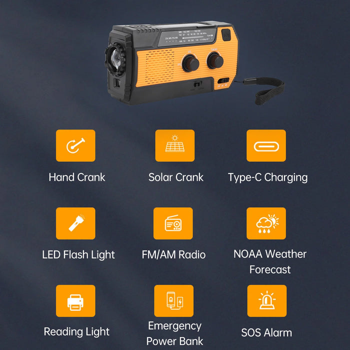 Multi-function Emergency Radio Hand Crank Emergency Radio Solar Crank Portable Outdoor Radio US Plug with SOS Alarm