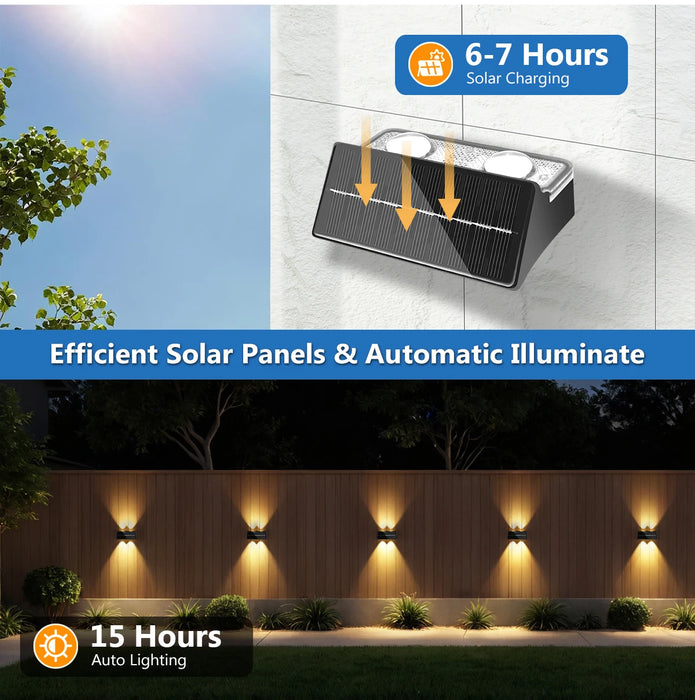 Solar Fence Lights Colorful Outdoor IP65 Waterproof Auto Dusk to Dawn Solar Deck Lights for Step Wall Pathway Stairs Patio
