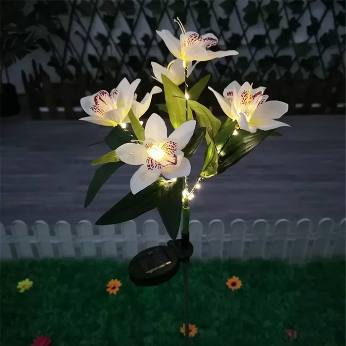 Solar Simulation Orchid Flower Lights Outdoor Lamp for Patio Lawn Garden Holiday Wedding Party Decoration Flower
