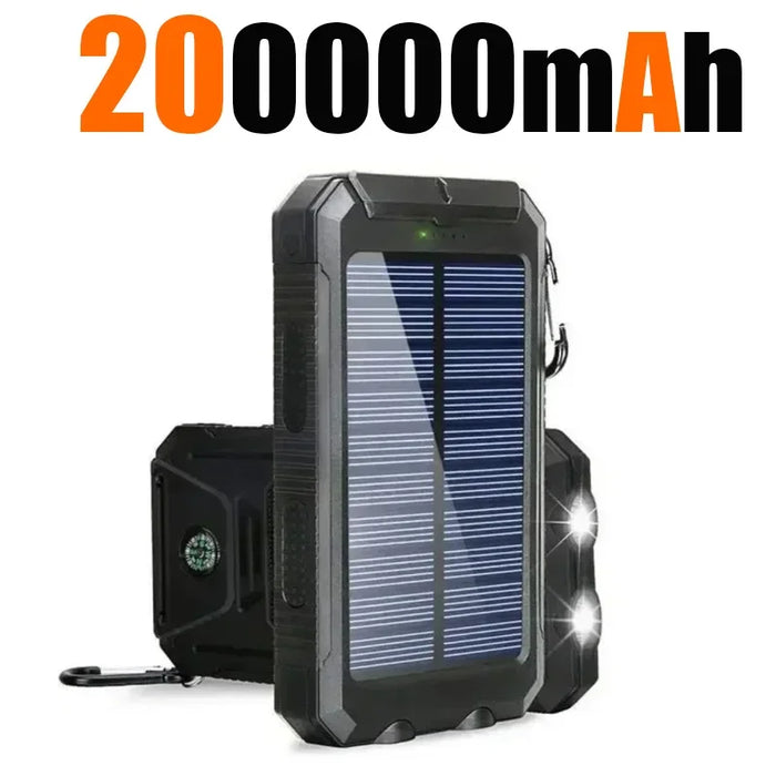 NEW 200000mAh Solar Power Bank Portable Charging Poverbank External Battery Charger Strong Light LDE Light for All Smartphones