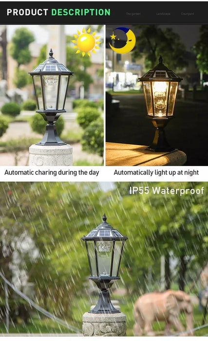 Villa Retro Column Lamps Solar Panel Spotlights LED Light Outdoor Pillar Solar Post Lamp For Patio Garden Decor IP55 Waterproof