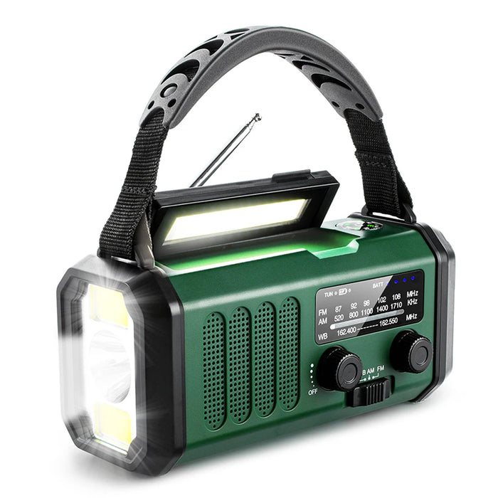 Solar Powered Emergency Power Bank with LED Flashlight Type-C Charging Hand Crank Radio Multifunctional Reading Lamp for Outdoor