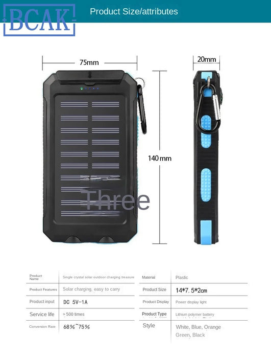 Hot New Style 200000mAh  Large Capacity Solar Power Bank New Portable With Lanyard Compass External Battery Outdoor Camping Char