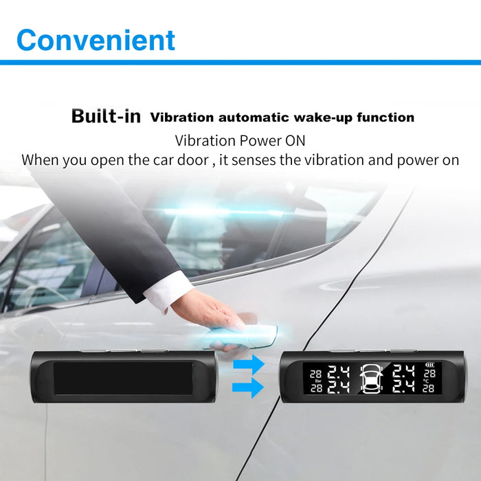 Solar Power Car Tire Pressure Alarm Digital Display Auto Smart Tpms Tire Pressure Monitor System Temperature Warning with Sensor